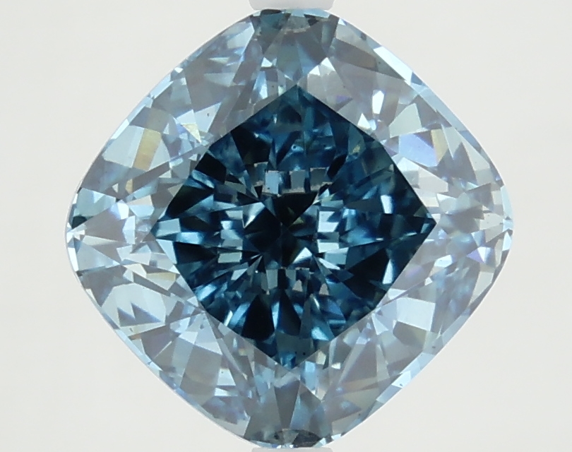 Actual 4.02 carat Fancy Vivid Blue Cushion lab-grown diamond